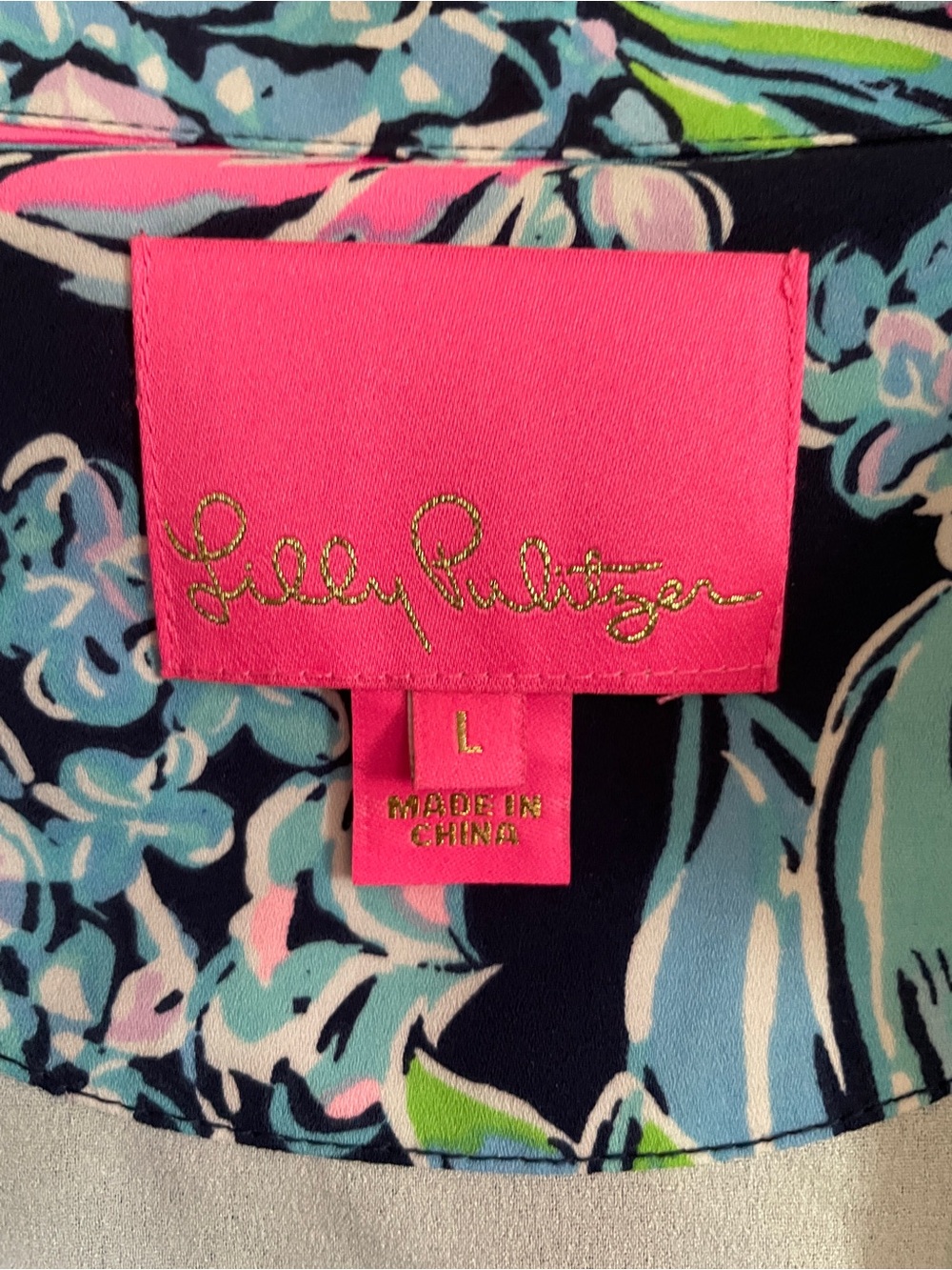 Lilly Pulitzer Winona Dress Large High Tide Navy Pineapple Paradise Long Sleeves - Picture 8 of 10